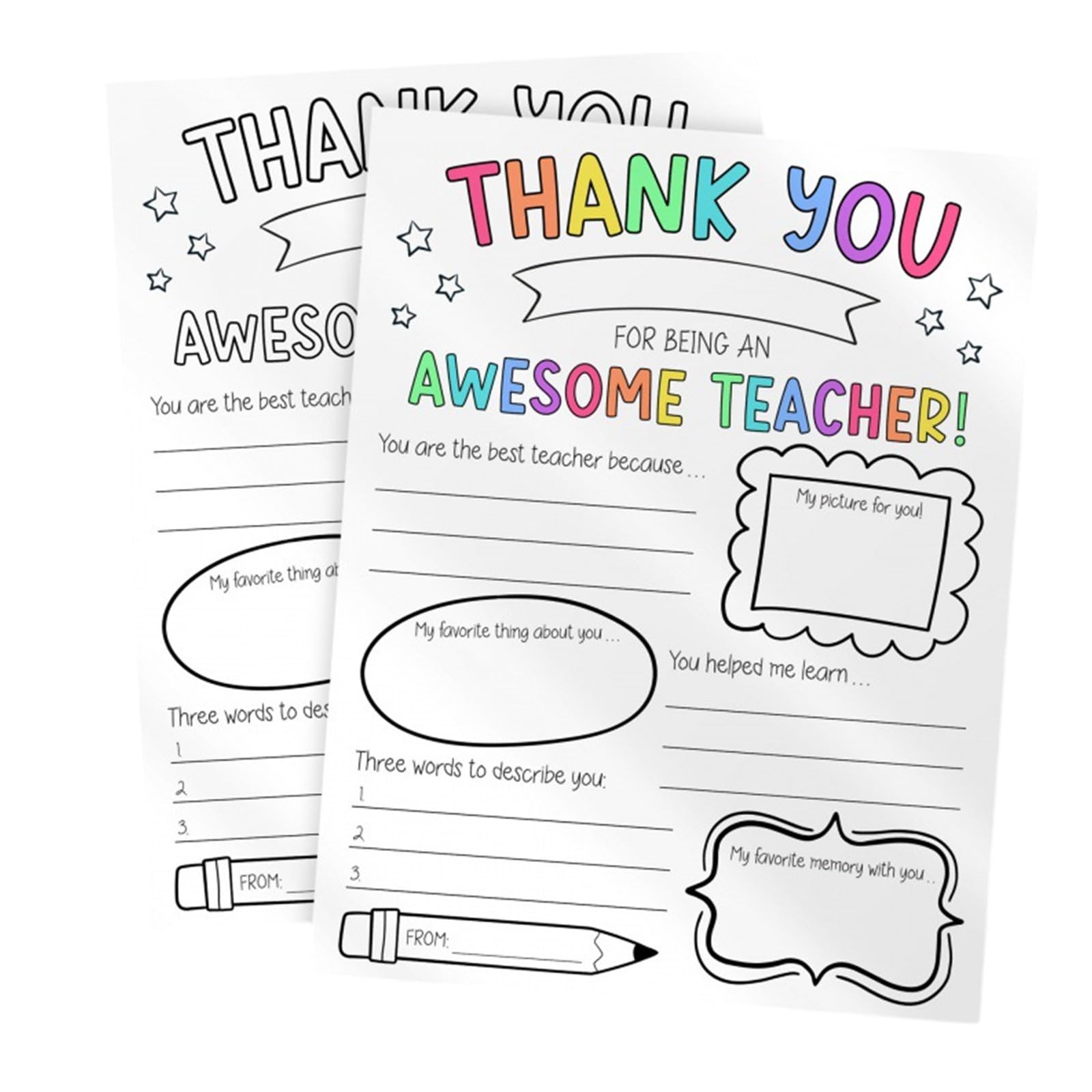 Tsophreniq Individualized Teacher Thank You Posters Set for Kids to Color Write Draw Classroom Craft Project Teacher Appreciation Week Classroom Activities Posters