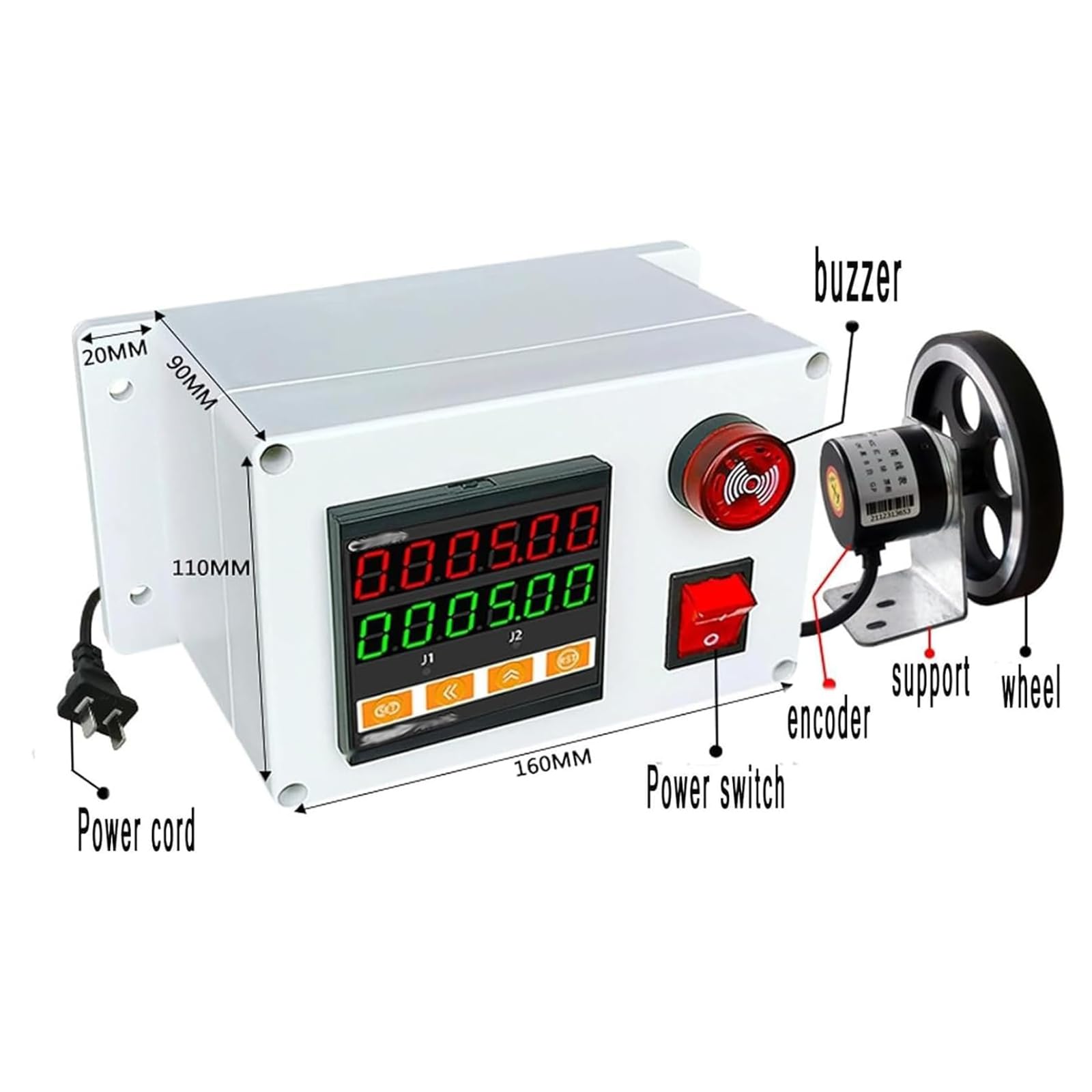 Contador Medidor Distancia Digital, Codificador Rotatorio Rueda Giratoria Y Zumbador, Compatible con Medición De Alta Velocidad (alarmas De Límite Superior E Inferior)/Rango Conteo 0-999999
