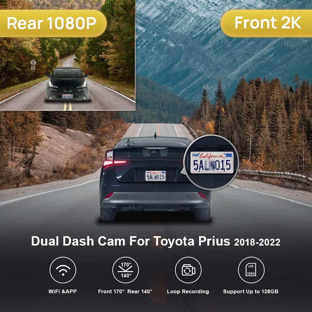 Fitcamx 4K Dash Cam Suitable for Toyota Prius LE XLE Limited 2023-2026 (XW60), Integrated OEM Look, 2160P UHD Video WDR, Built-in WiFi & APP, Loop Recording, Collision Sensor, Plug & Play, 64GB