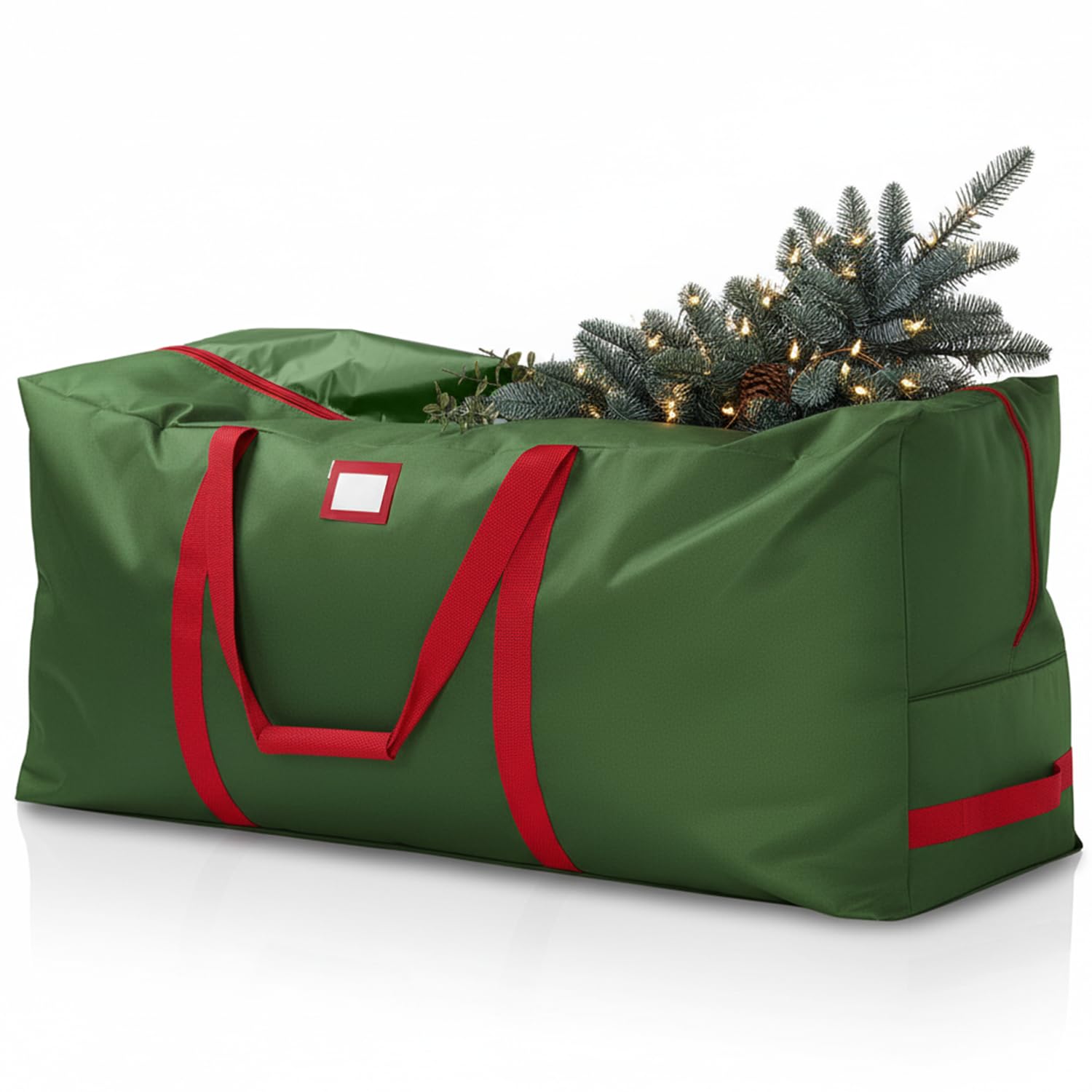 Waterproof Christmas Tree Storage Bag, Heavy Duty 600D Oxford Christmas Tree Bag Fits Most 9 ft Artificial Trees, Dual Zippers, Tag Slot, Wide Velcro Handles, Xmas Tree Storage Box for Decorations