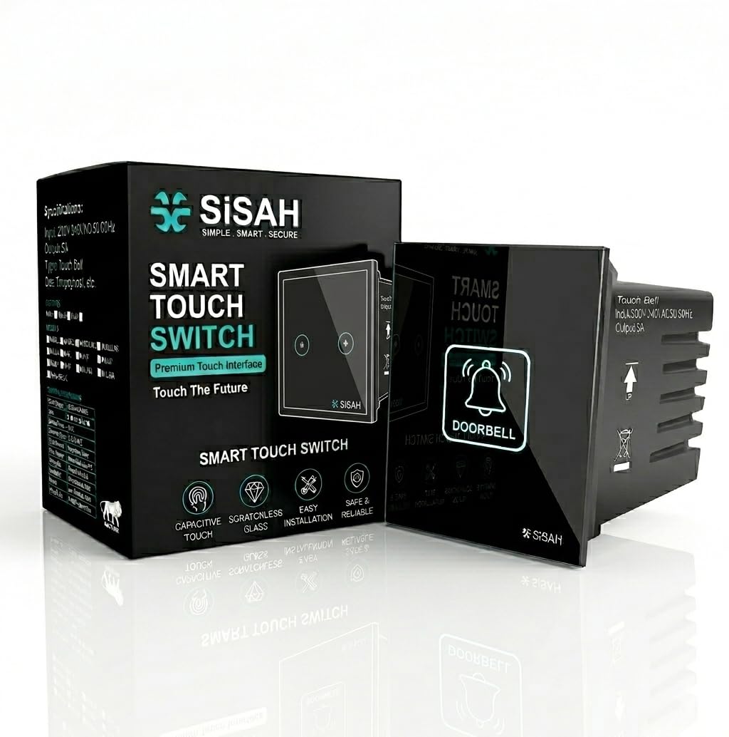Sisah Touch Door Bell Switch Glass Shock Proof Modular Fitting (Black)-image-2