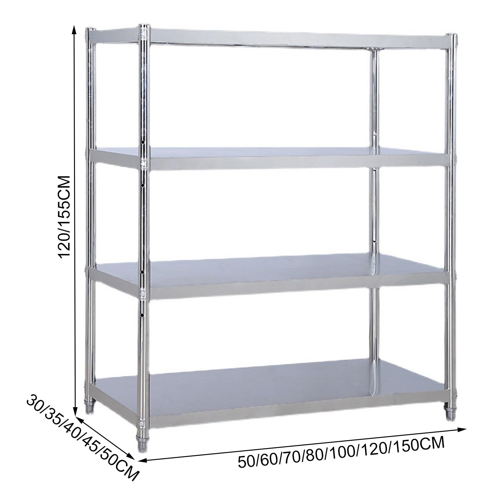 Estantes De 4 Niveles Estantes Ajustables De Acero Inoxidable, Estanterías De Alta Resistencia Para Hogar Cocina Cochera Oficina Restaurante Depósito, Bastidores De Almacenamiento(100x45x120CM)