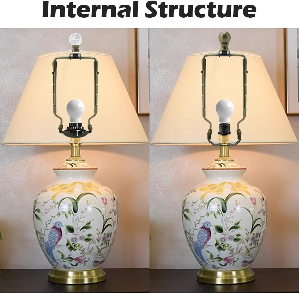 8 9 10 11 inch Bronze Lamp Shade Harp Holder, Adjustable Height Harp Kit with Crystal & Metal Finial, DIY Replacement Making Repair Lampshade Bracket E14 E26 E27 Adapter Base Table Floor Light