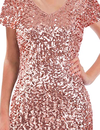 Image of MANER Women's Sequin Glitter Short Sleeve Dress Sexy V Neck Mini Party Club Bodycon Dresses