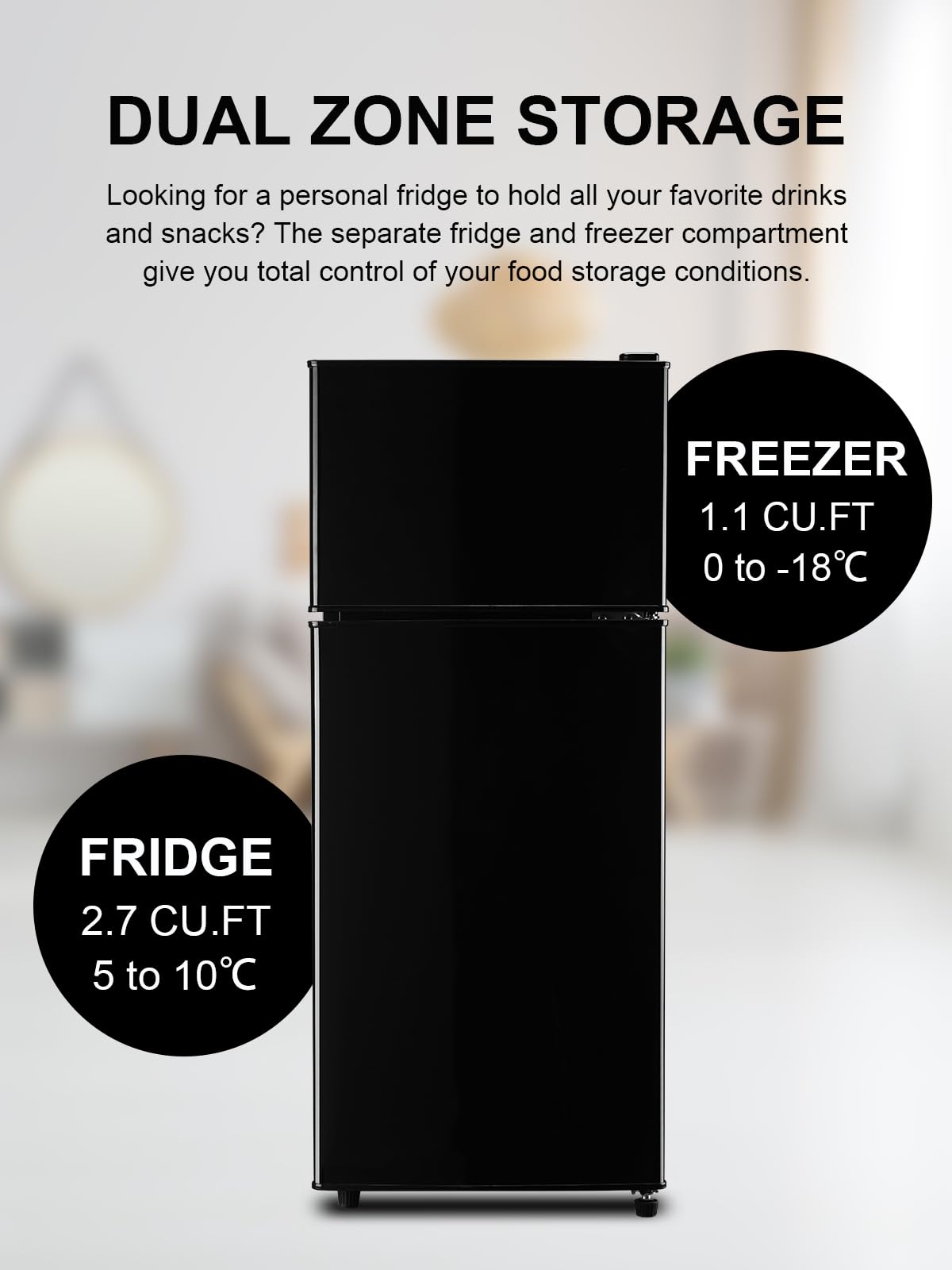 KRIB BLING Refrigerator with Freezer 3.8 Cu.Ft with 7 Level Adjustable Thermostat Control 2 Door Lock Fresh Energy Saving Top-Freezer Compact Refrigerator Black on Fridge.com