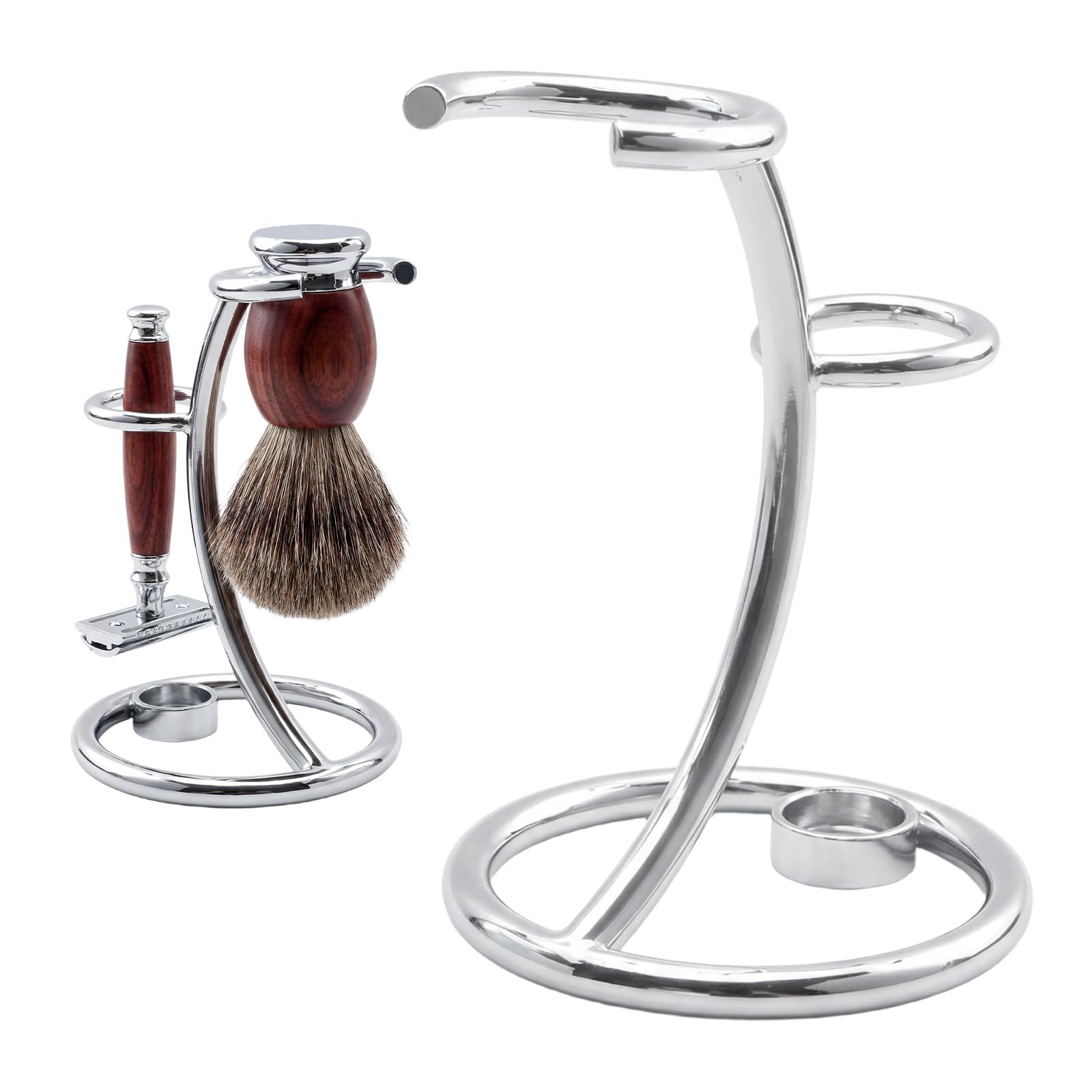 2 in 1 Supporto per Pennello da Rasoio In Acciaio Inox Portatile Supporto per Pennello da Barba Supporto per Rasoio e Pennello da Rasatura per Uomo Domestico e in Viaggio Argento
