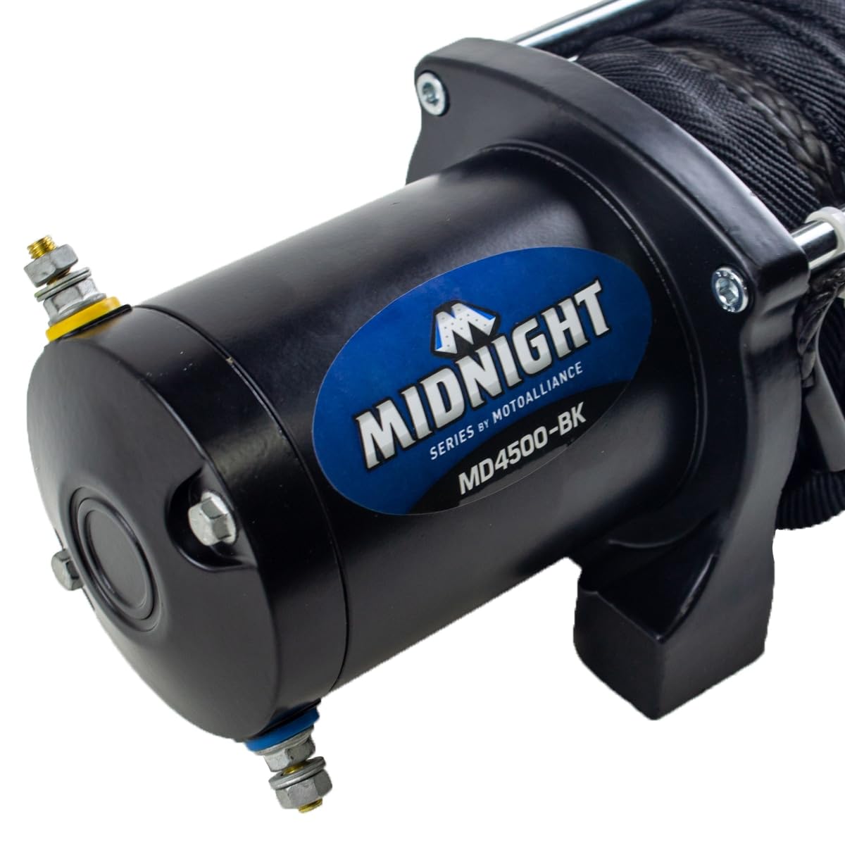 MotoAlliance Zestaw wciągarki UTV/ATV 2,041.2 kg - 1,8 HP 15 m czarna syntetyczna lina do holowania przyczepy terenowej - VIPER Midnight wodoodporna wciągarka