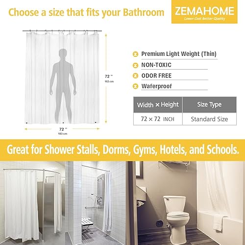 Miniatura 2 de Cortina de ducha de plástico esmerilado, 72 x 72 pulgadas, de plástico delgado y ligero, semitransparente, cortina interior con ojales metálicos