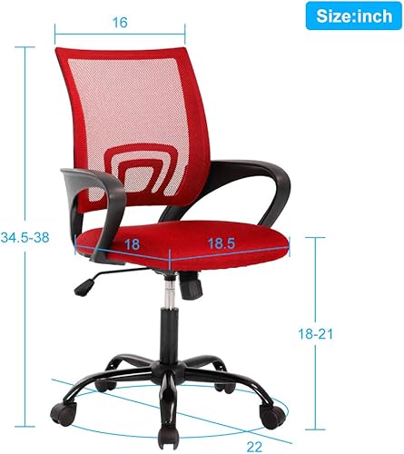 Miniatura 9 de Silla de oficina ergonómica de malla con respaldo medio, soporte lumbar, ajustable, giratoria, enrollable, silla de escritorio rosa con brazos para