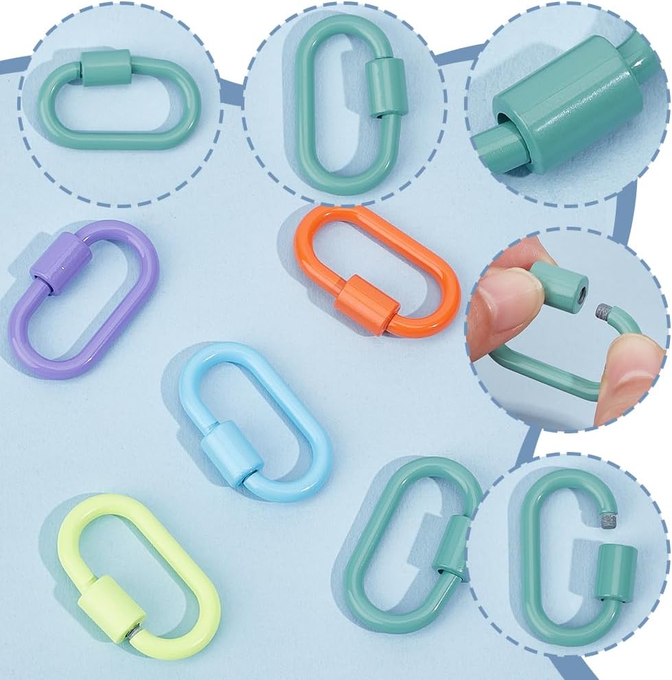 5Pcs Enamel Carabiner Lock Screw Carabiner Clip Hook Buckle Screw Locking Keychain 5 Colors Oval Keyring Holder Clasp for Handbag Climb Keychains Necklace Bracelets DIY Accessories - Image 3