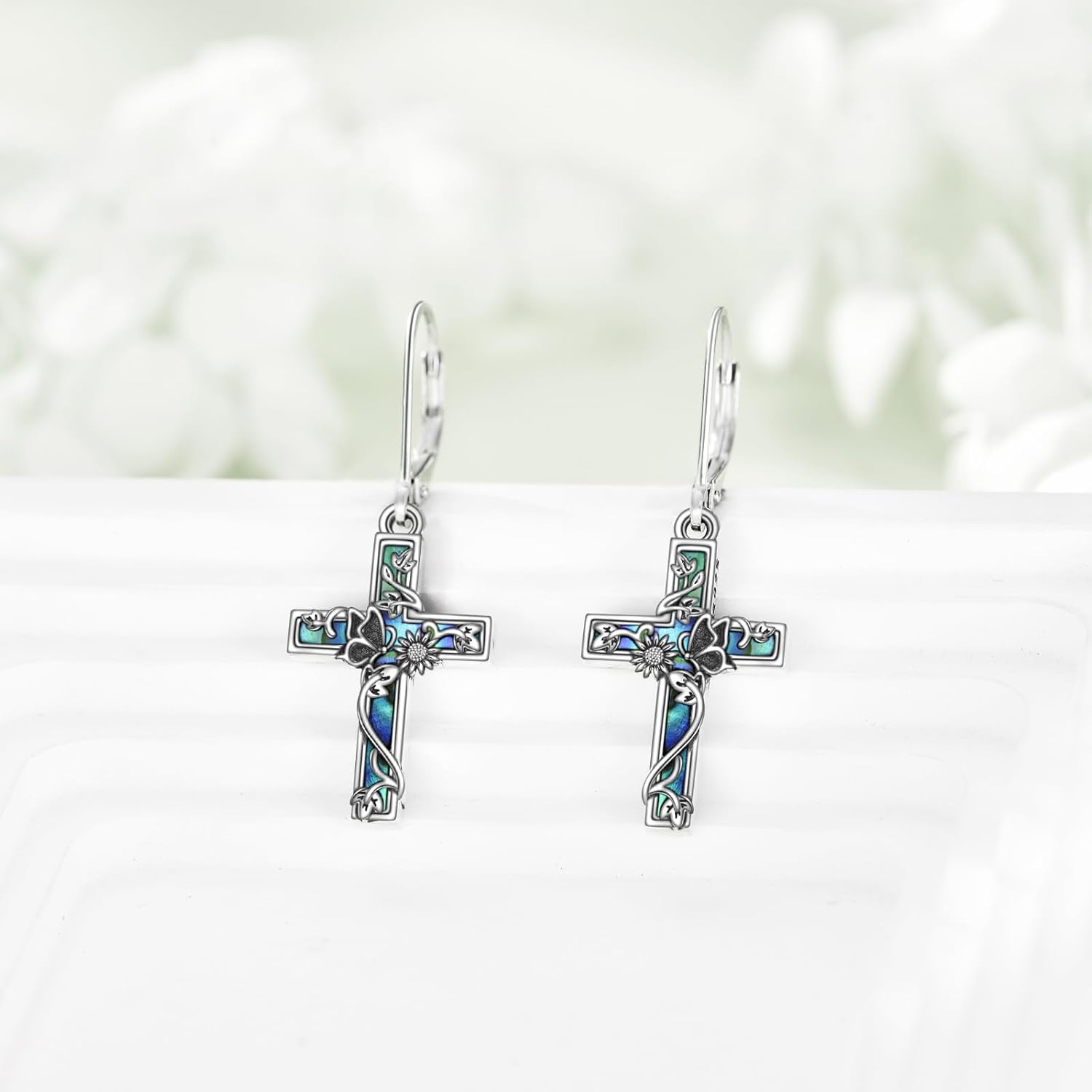 YFN Cross Earrings Sterling Silver Dangle Drop Leverback Cross Earrings Religion Jewelry Christians Gifts for Women Men