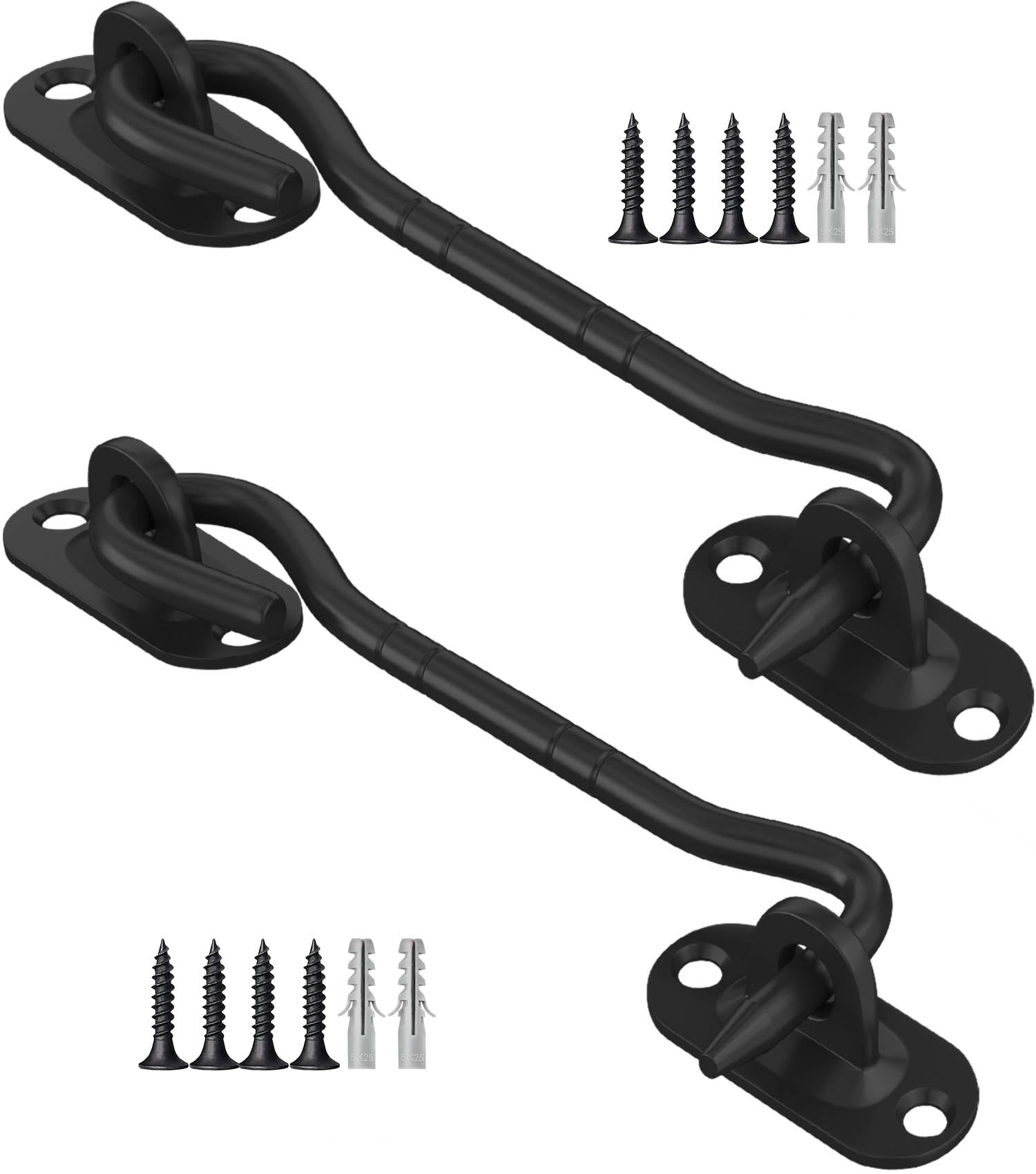Topywmsp Black 2 Pcs 100Mm Cabin Hook And Eye Latch Stainless Steel, Heavy Duty, Gate Hook Latch Lock For Garage,Door, Shed, Window (4Inch)