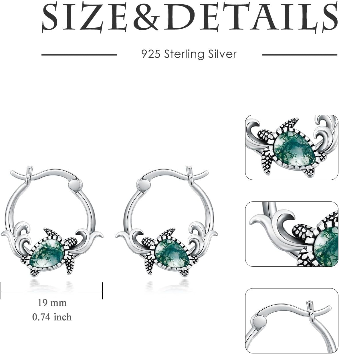 Owl/Hummingbird/Butterfly/Animal Moss Agate Hoop Earrings 925 Sterling Silver Vintage Moss Agate Hoop Earrings for Birthday Women Gifts - Image 3