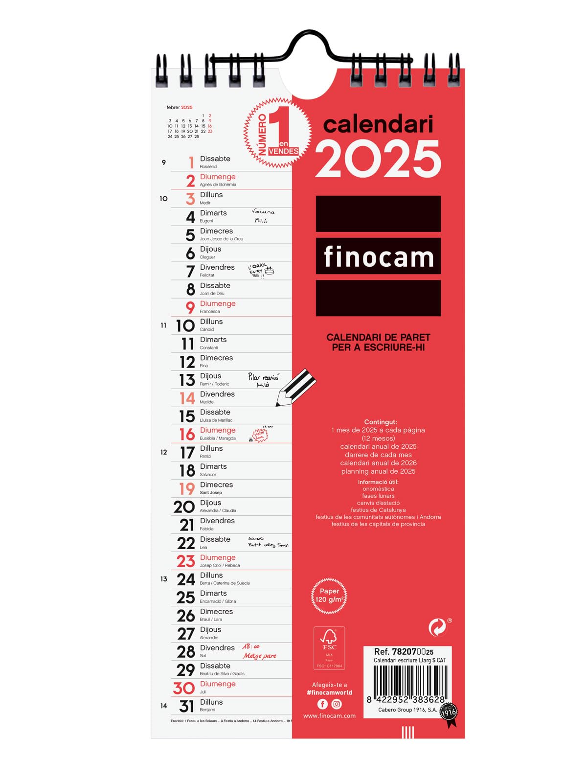 Finocam Catalan Neutral Wall Calendar 2025 Month to View January 2025 - December 2025 (12 Months)