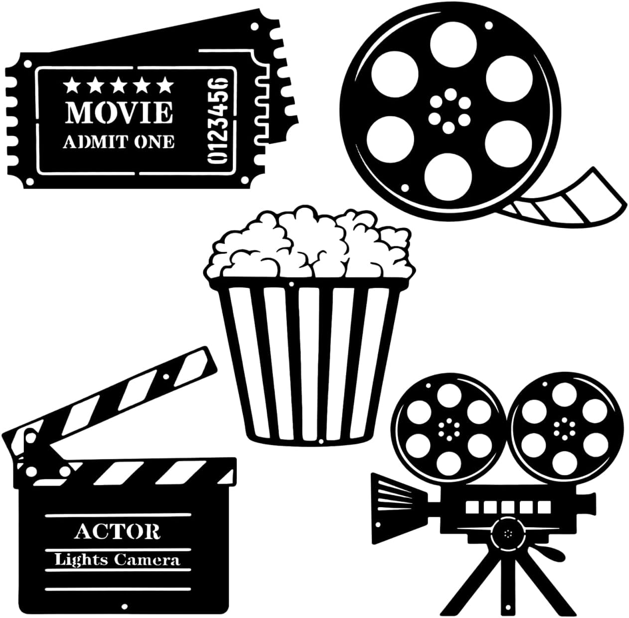 Cabilock Movie Theater Wall Art Decor - Unique Home Cinema Decorations with Popcorn Film Reel Movie Ticket Projector & Clapperboard for Theater Room & Holiday Parties