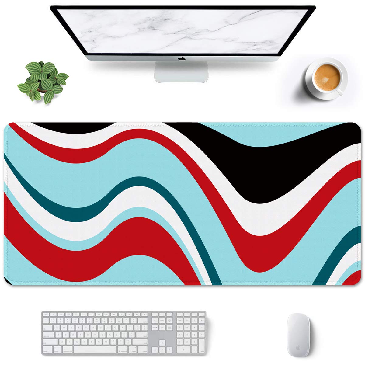 Auhoahsil Large Mouse Pad, Full Desk XXL Extended Gaming Mouse Pad 35" X 15", Waterproof Desk Mat w/Stitched Edge, Non-Slip Laptop Computer Keyboard