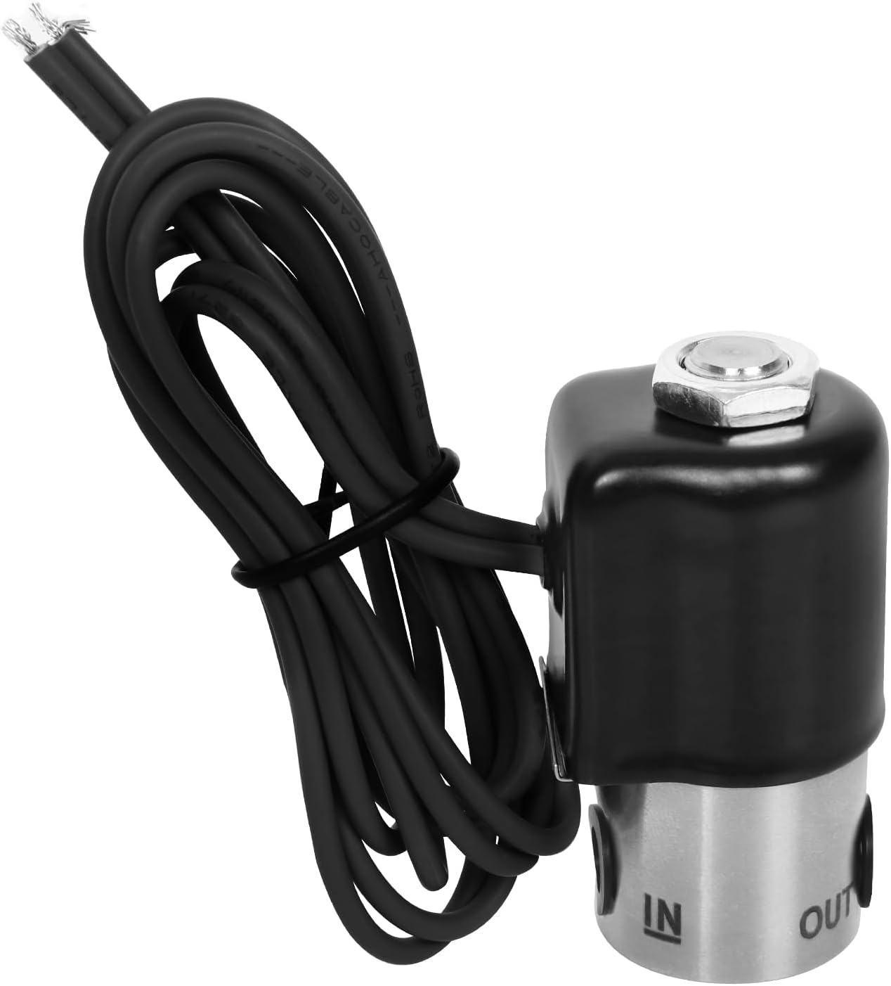 1/8" NPT Stainless Steel 12V DC Normally Closed Electric Solenoid Valve, Nitrile (NBR) Seal, 0.078" Orifice, 300 PSI, Water/Methanol Compatible, Black Lead Wires