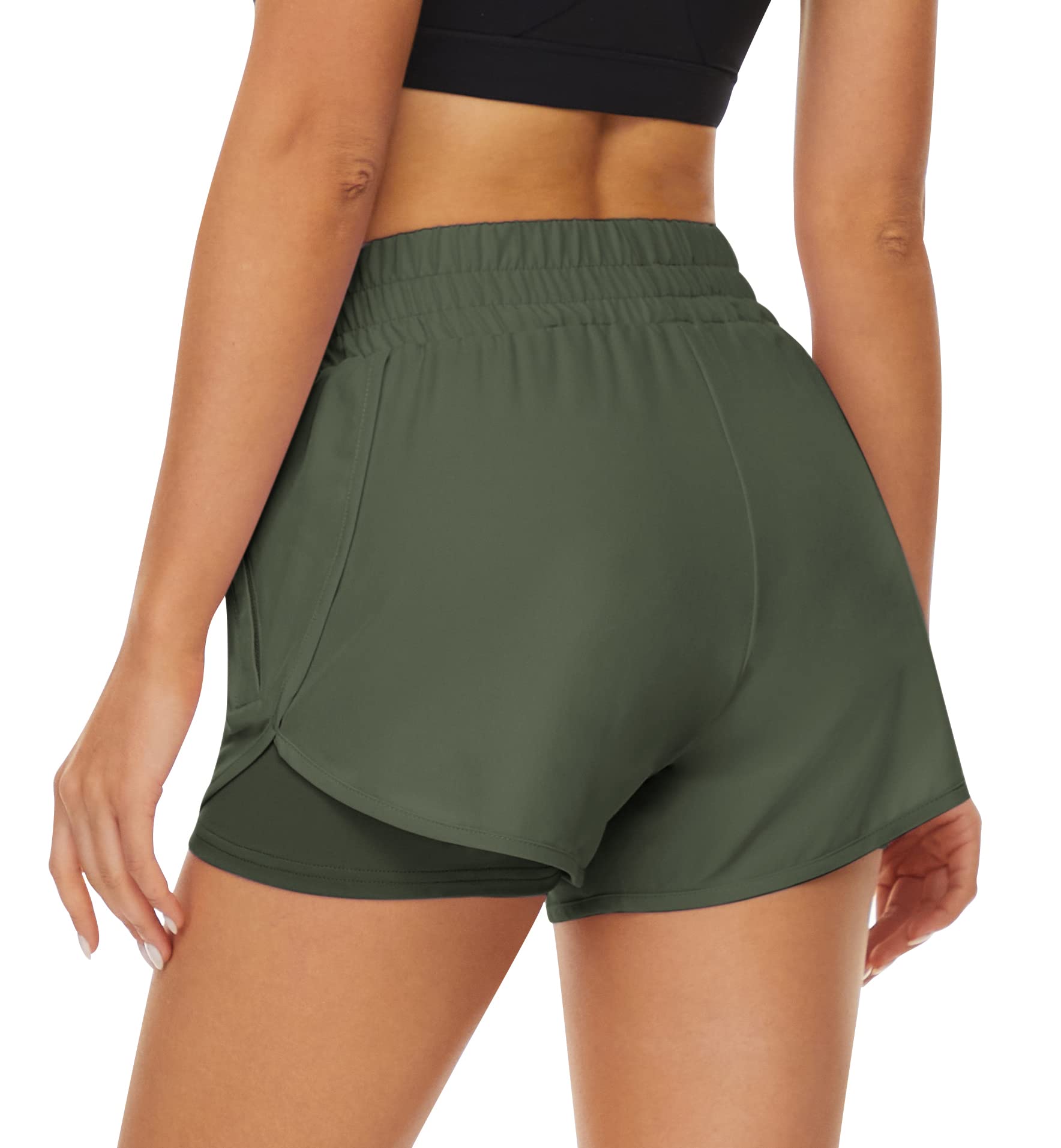 Fengbay 2er Pack Laufshorts Damen Sport Shorts 2 in 1,Schnelltrocknend Kurze Laufhose Sommer High Waist Tennis Running Gym Jogging Yoga Shorts mit Taschen