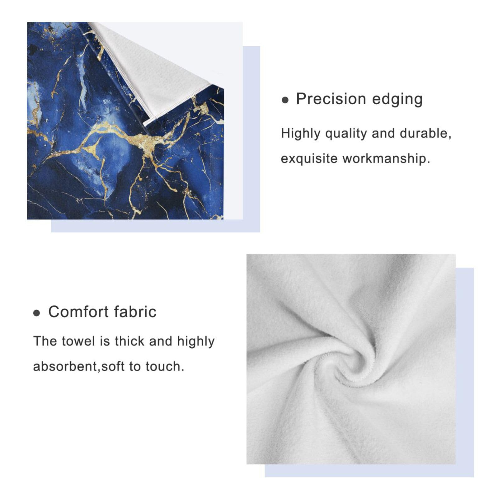Set di 3 asciugamani per il viso morbidi con texture marmorizzata blu oro irregolare, 1 asciugamano da bagno, 1 asciugamano per le mani, 1 panno per la casa, cucina e famiglia