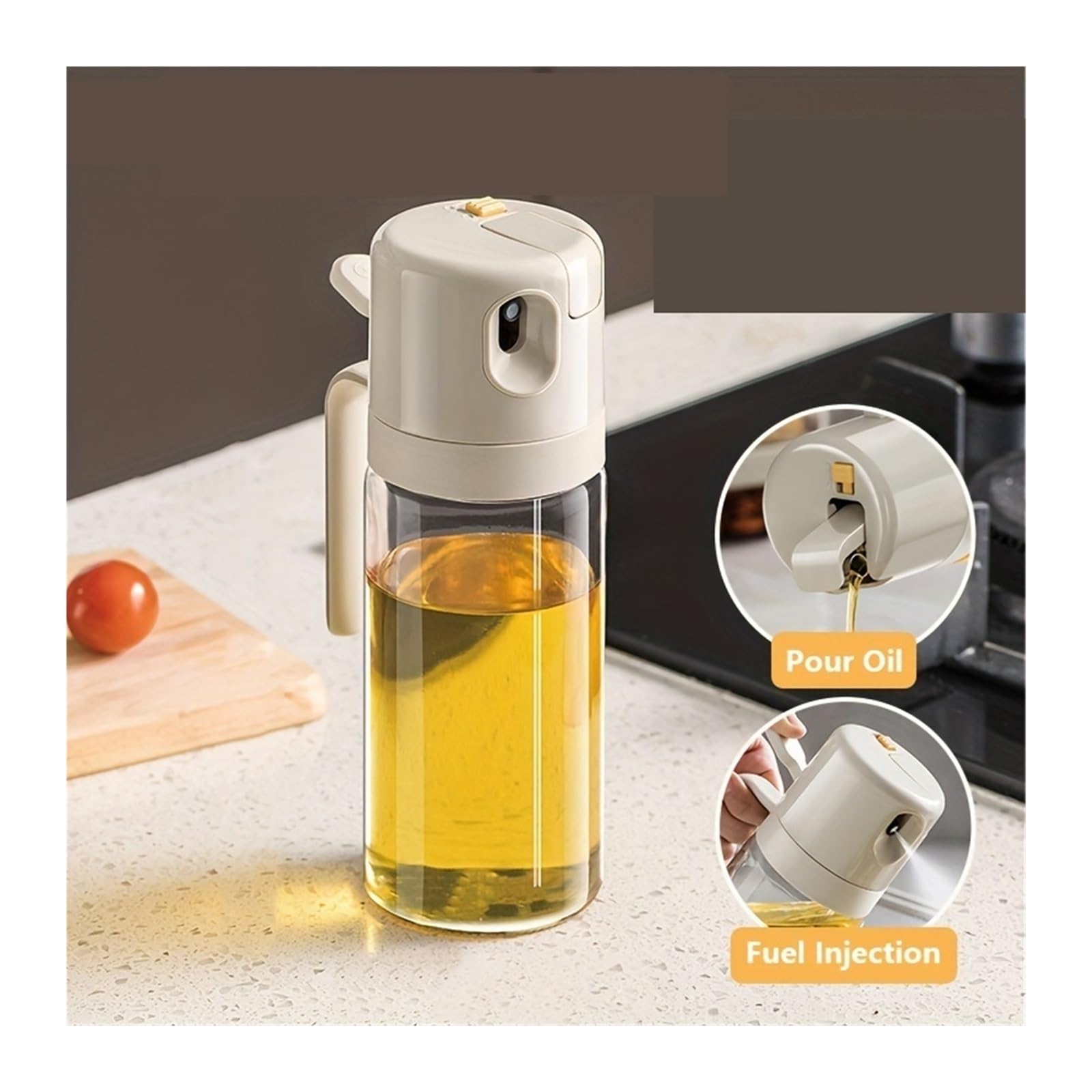 Olspruhflasche, 2-in-1 Spender und Ausgießer | Glasflasche fur Olive, Essig, Kochen, Backen und Kuche(2pcs)