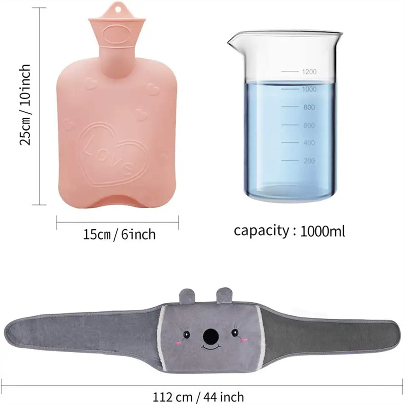 DieffematicRSD Bolsa Agua Caliente Botella de Agua Caliente con Funda Suave para la Cintura, Bolsa de Agua Caliente, Alivio del Dolor para el Cuello, Espalda, Hombros y piernas, Cintura cálida