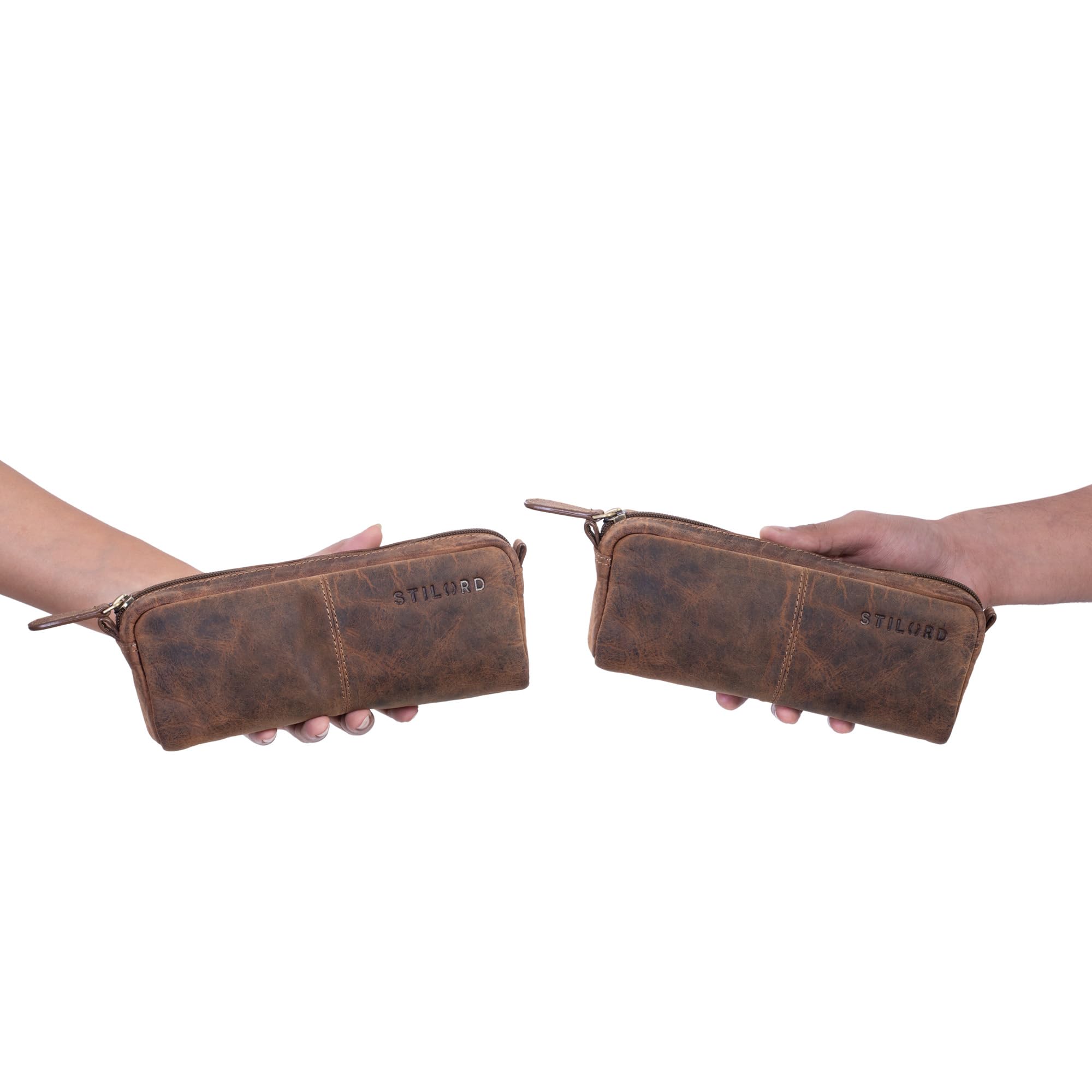 STILORD "Spencer" Vintage Leather Pencil Case - Zipper Pouch - Organizer Roll-Up Pouch - Pen Case Genuine Leather Colour:Calais - Brown - Image 2