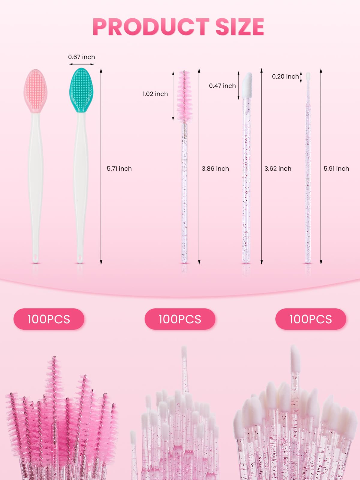 302PCS Jetables Cils/Lèvres/Brosses De Nettoyage: 100 Goupillon Cils-100 Goupillon Sourcil-100 Micro Applicateurs Brosses-2 Brosse à Gommage à Lèvres-D'extension De Cils Pour Le Maquillage Les Soins