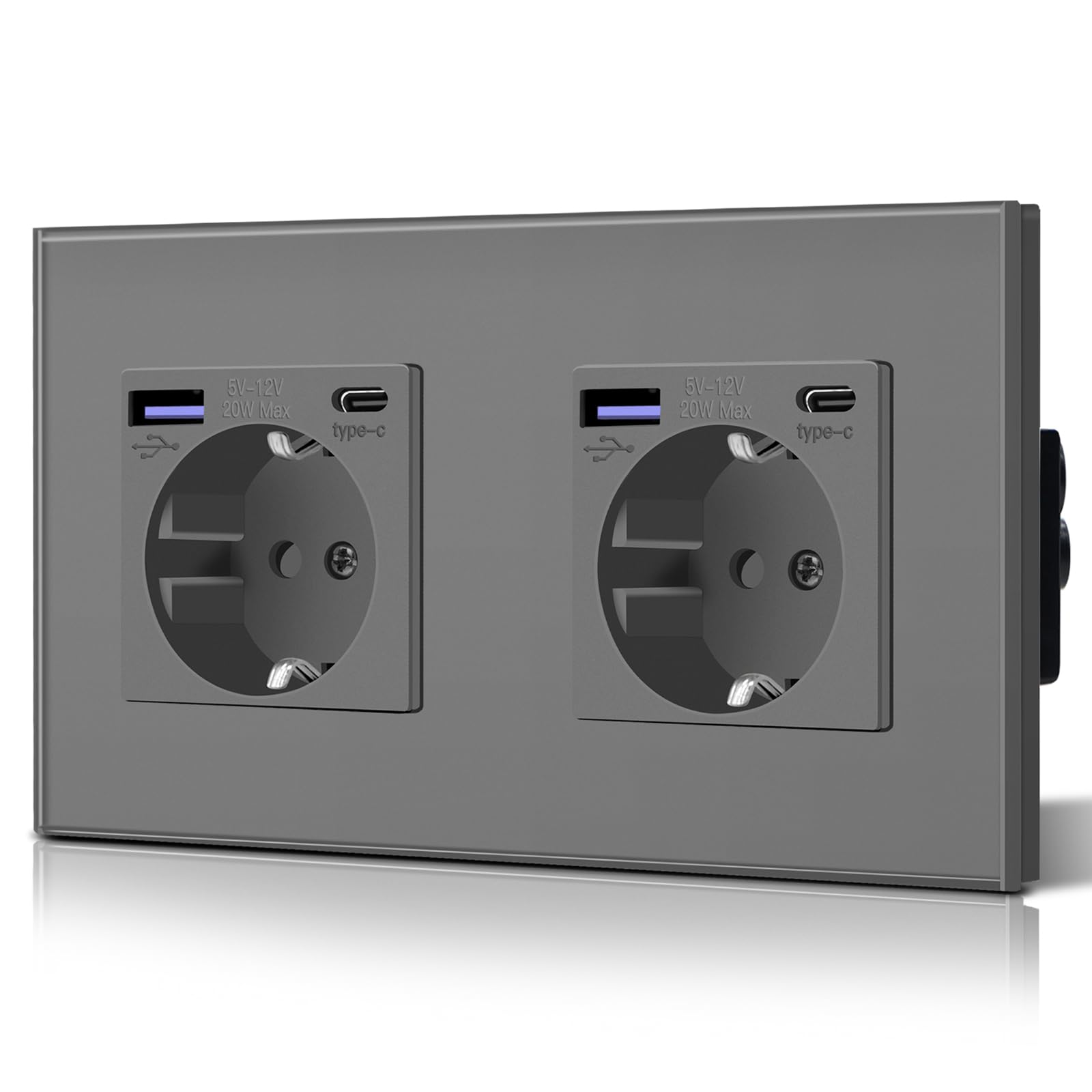 BSEED Enchufe Pared con 20W USB y Tipo C,Enchufe USB C de Cristal,Carga Rápida,3 en 1，Fácil Instalación,1 Enchufe,86mm Blanco — view 18