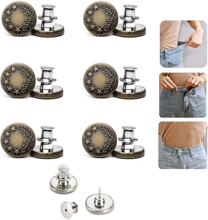 6PCS Perfect Fit Instant Button Pin, Instant jeans Buttons