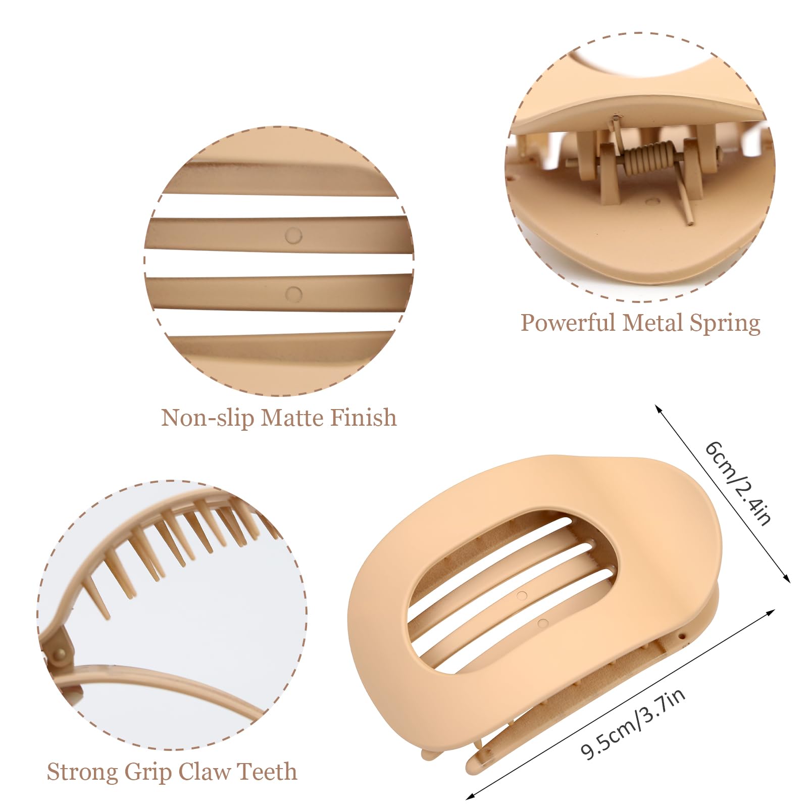6Pcs Flat Hair Claw Clips for Women Strong Hold Non-slip Matte Hair Claw Clips for Thick/Thin Hair - Image 3