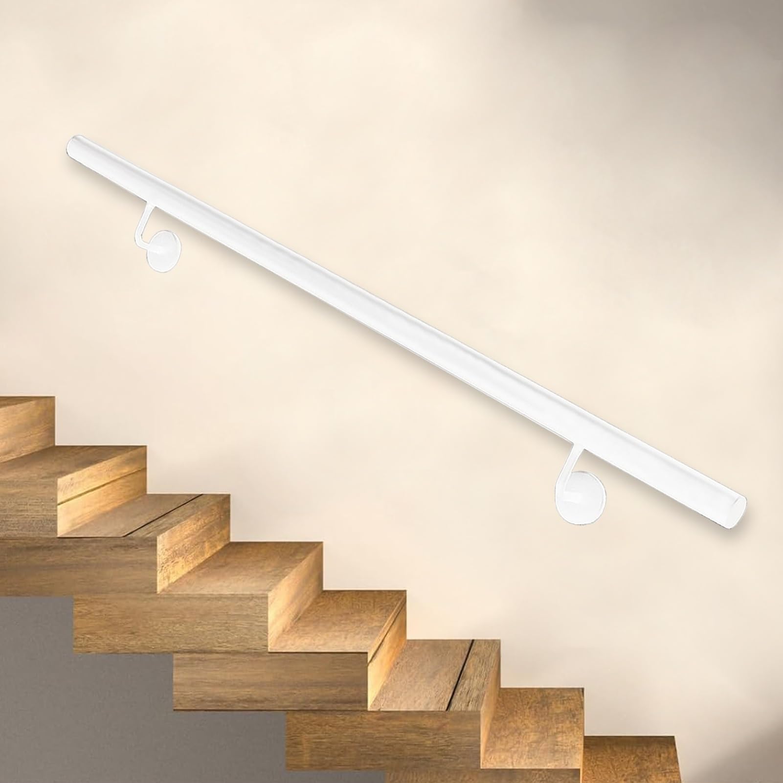 Fkxsxaz White Staircase Banister Handrail For Stairs 1 2 3 4 5 6 Metres, Wall Mount Support Balustrade Non Slip Grab Bar, Metal Galvanized Iron Stair Hand Railing(1Ft/30Cm)