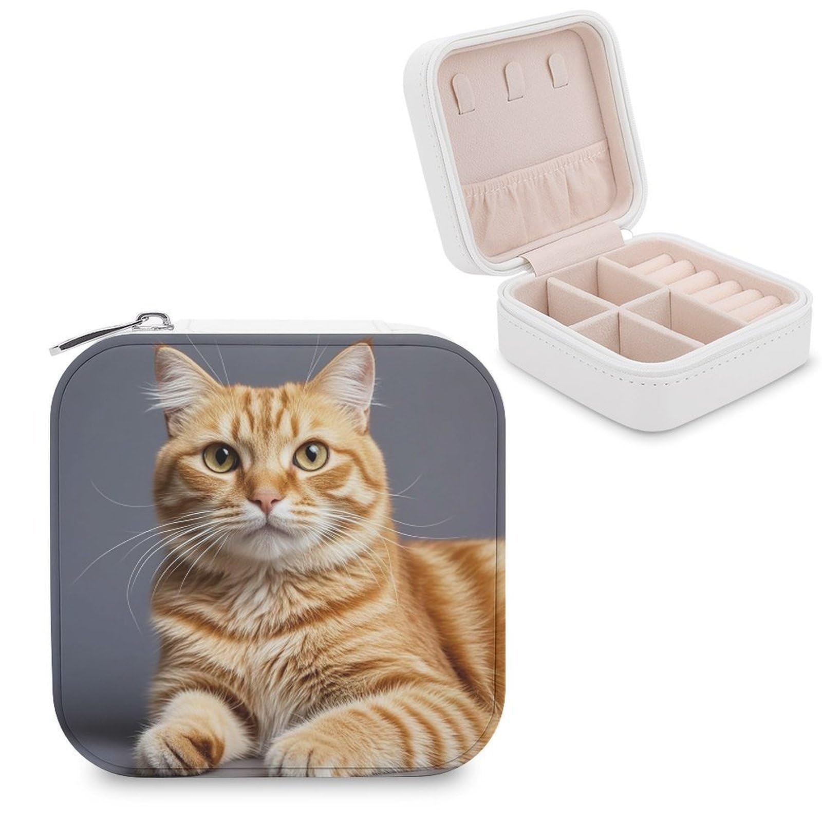 FekiLoot Cat Jewelry Case Personalized Leather Jewelry Box Mini Travel Jewelry Case Small Portable Jewelry Organizer for Ring Earrings Necklace Bracelet