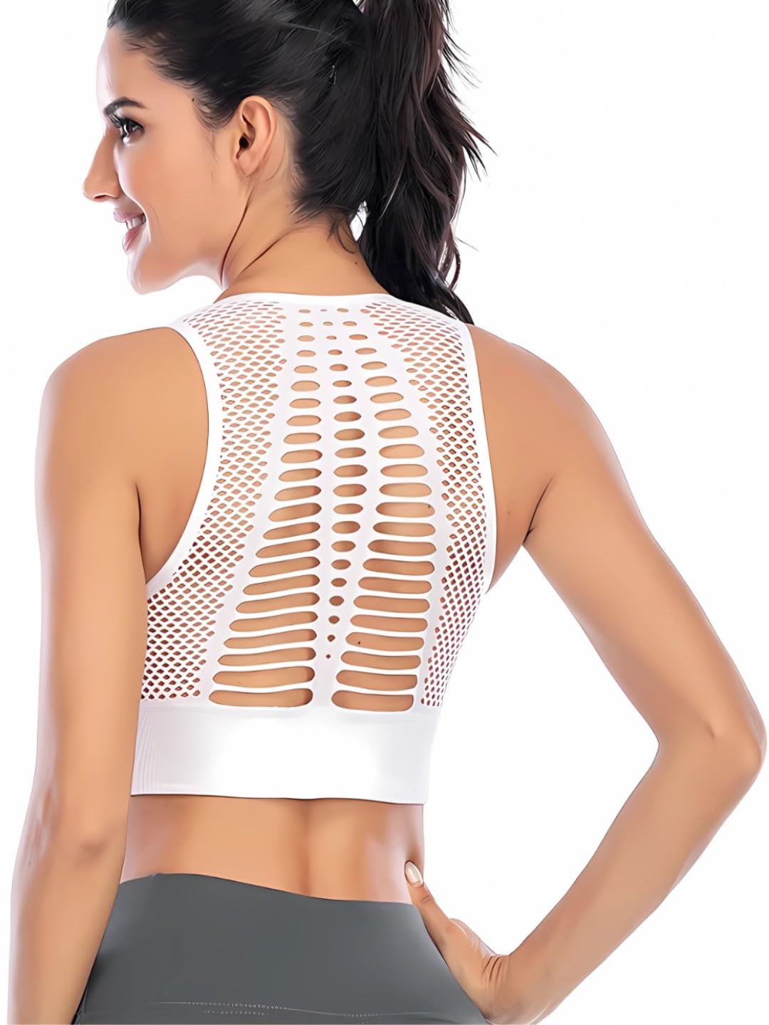 Fabluk Mesh Support Racerback Sports Bra | Breathable, High-Support, Padded, Non-Wire, Workout Bra for Yoga, Running, and Fitness | Sizes M to 3XL-picture-40