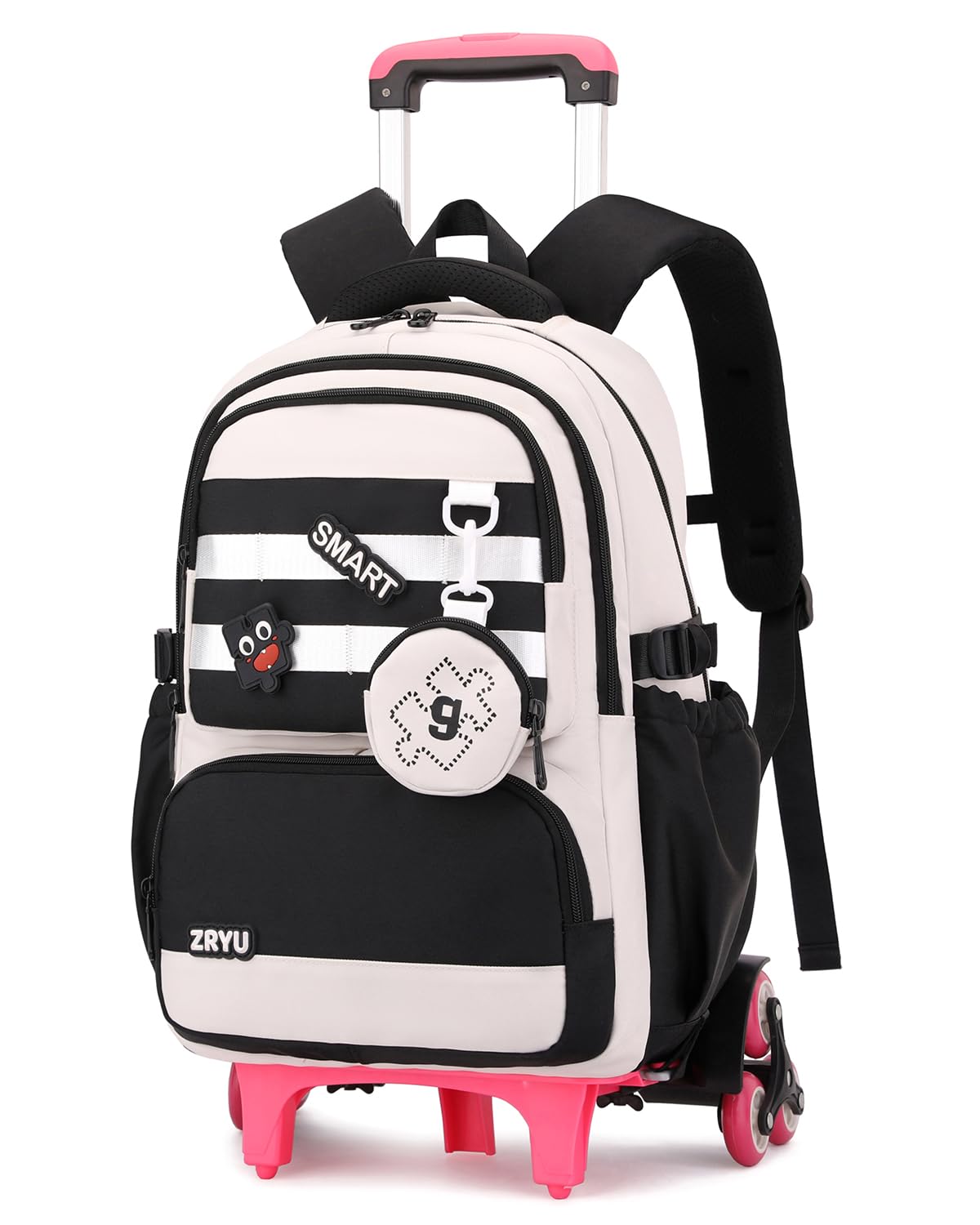 Tanou Zaino Trolley Scuola Elementare e Media per Ragazze Adolescenti 30 L | Staccabile Zaino Rotelle Bambina, Zaino Casual con Ruote in Nylon Impermeabile per la Scuola Viaggio, Nero