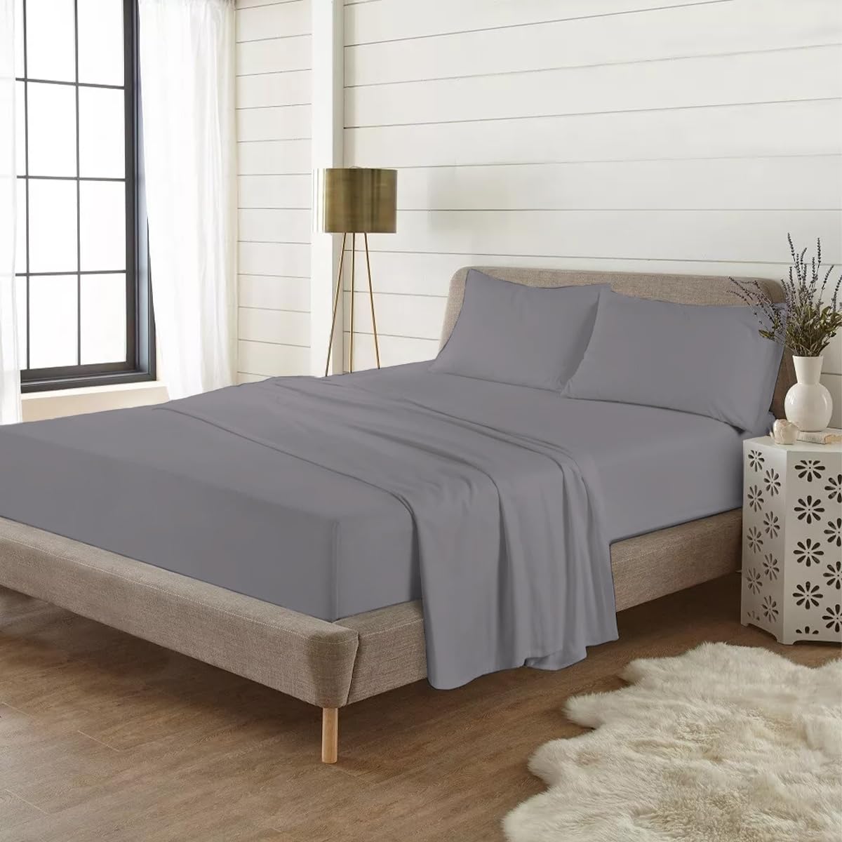 Rohi Super King Flannelette Fitted Sheets 10” Deep Fit– Soft & Breathable 100% Brushed Cotton Fitted Sheet – Deep Fitted Sheet - Stain & Wrinkle Resistant with Elasticated Corners (Grey, Super King) — image 1