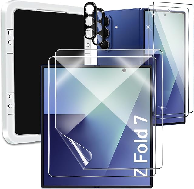 Screen Protector for Samsung Galaxy Z Fold 7, 2 Inner Flexible TPU Film+2 Front Tempered Glass Screen Protector+2 Camera Protector with Alignment Tool, HD Clear, Anti Scratch, Case Friendly