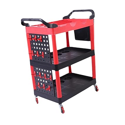BNF 3 Tier Auto Detailing Cart DIY Home Projects with Wheels Car Rolling Trolley Top Red with Bucket