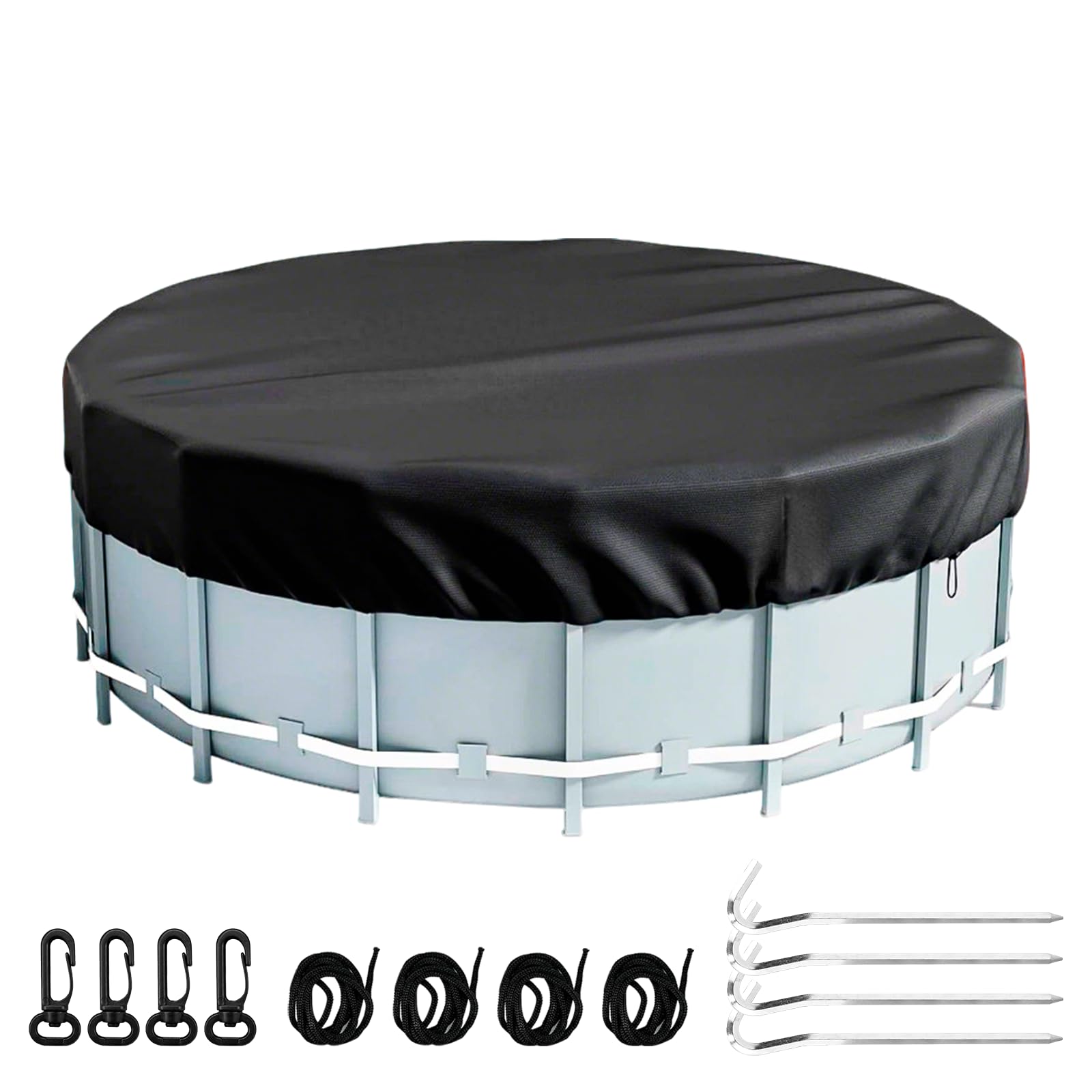 Cubierta para Piscinas, Cubierta de Piscina Redonda, Lona Cubre Piscina con Ganchos,Clavijas y Cuerdas De Fijación, Cobertor Piscina Resistente a los Rayos UV y al Polvo (Ø366cm)
