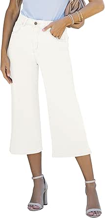 Vetinee Wide Leg Capri Jeans for Women High Waisted Stretch Cropped Baggy Denim Capris Dressy Pants