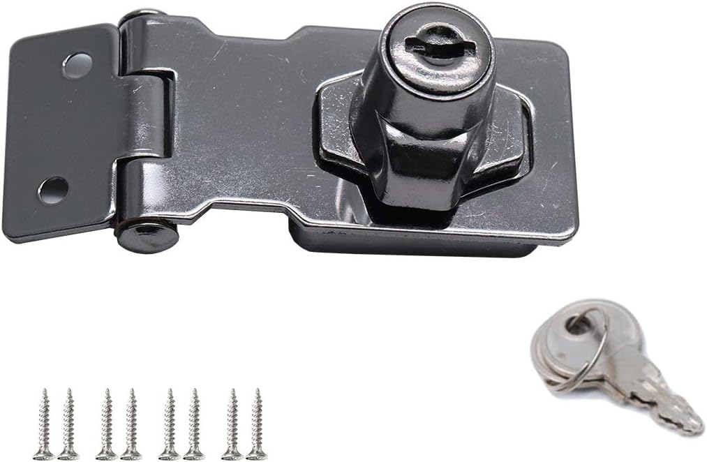 Rannb Keyed Hasp Lock Black 2.5 Inch Twist Knob Keyed Locking Hasp