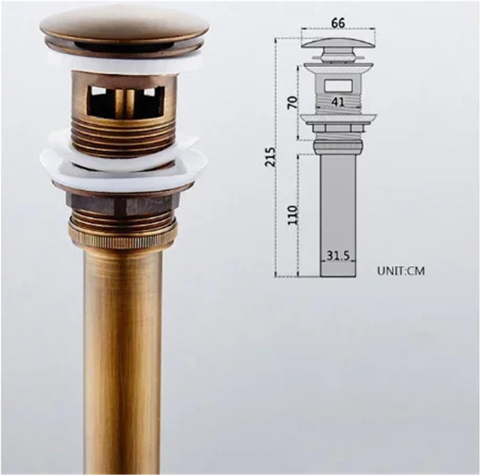 Ensemble de drains en or brossé, Siphon rond laiton P-TRAP, tuyau lavabo vanité salle bains, déchets avec égouttoir Pop-Up 1 pièces Pour Bain(Grey)