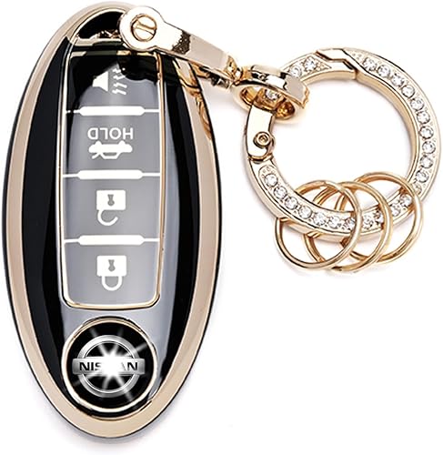 Funda para llavero de Nissan Altima Sentra, funda protectora de TPU suave con llavero brillante para Armada Maxima Rogue Pathfinder Versa Infiniti