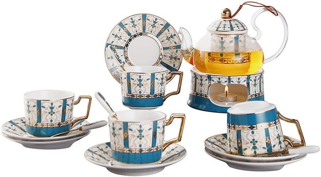 European Ceramic Flower Tea Set Afternoon Heated Glass Teapot Cup Gift Box