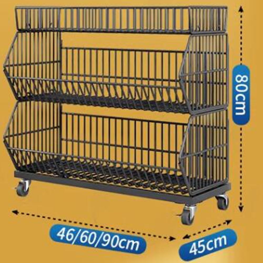 Regał sklepowy, kosz do układania w stosy z metalowego drutu na owoce i warzywa - wielowarstwowe półki do domu, kuchni i biura - półki supermarketowe (biały, 90