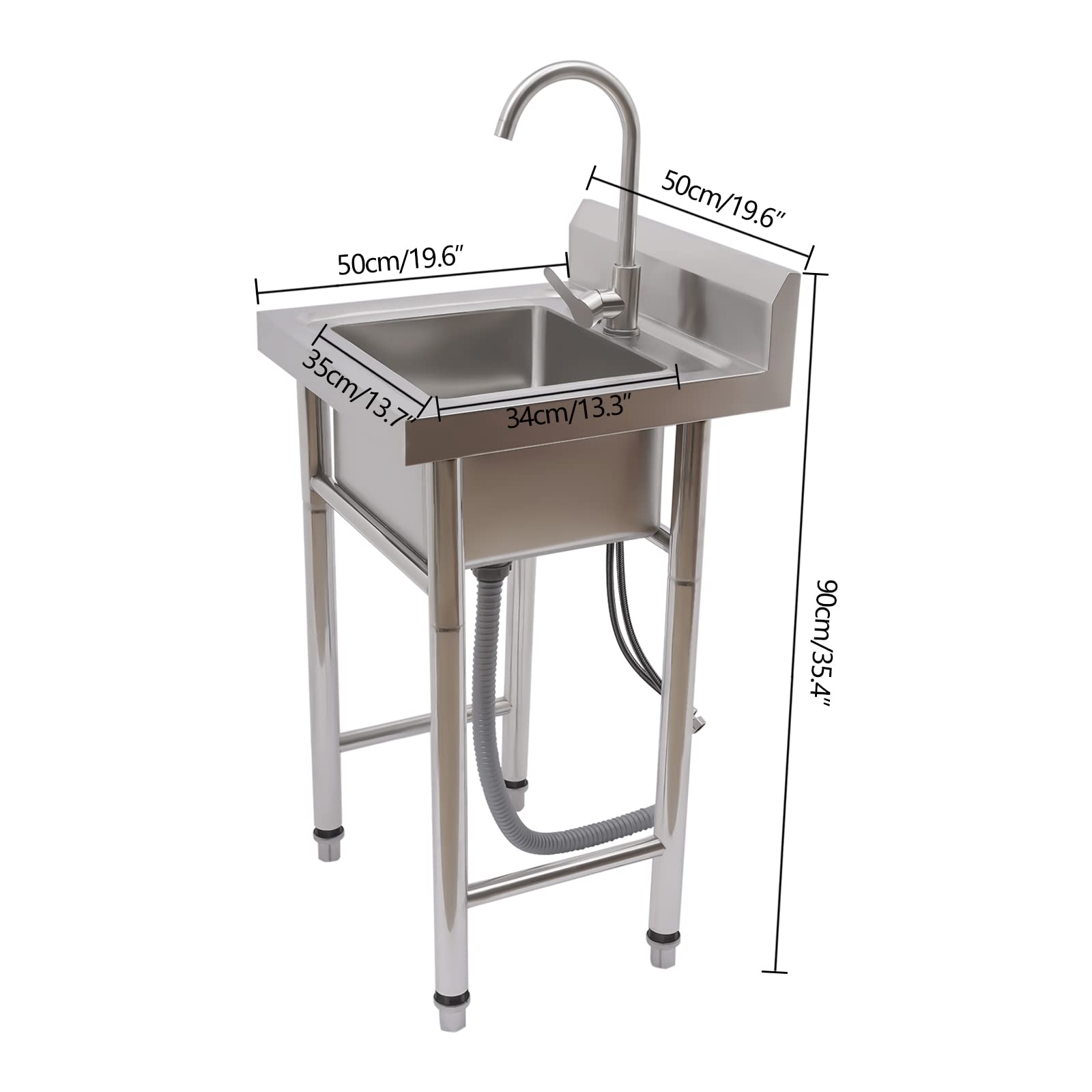 Spülbecken Edelstahl, Küche Spülbecken Organizer Edelstahl Arbeitstisch Küche mit Spüle und Armatur, Spülbecken Mobile für Außen Innen Garten Freistehend 90x50x50cm