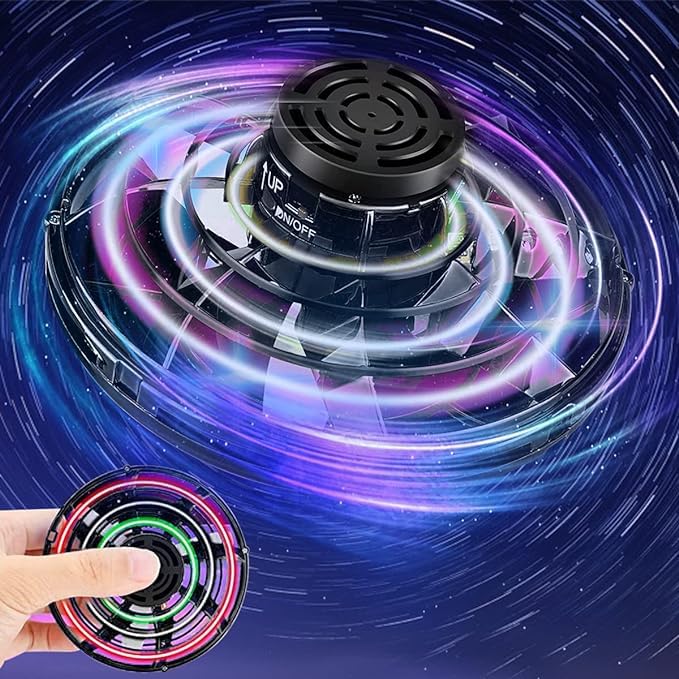 Flying Spinner Mini UFO Drone: iFly Spinner Fly UFO Flying Fidget Spinner, Hand Controlled Boomerang Drone - Cool Toys Gifts for 8, 9, 10+ Year Old Boys Girls Teens, Indoor Outdoor Toys (Black)