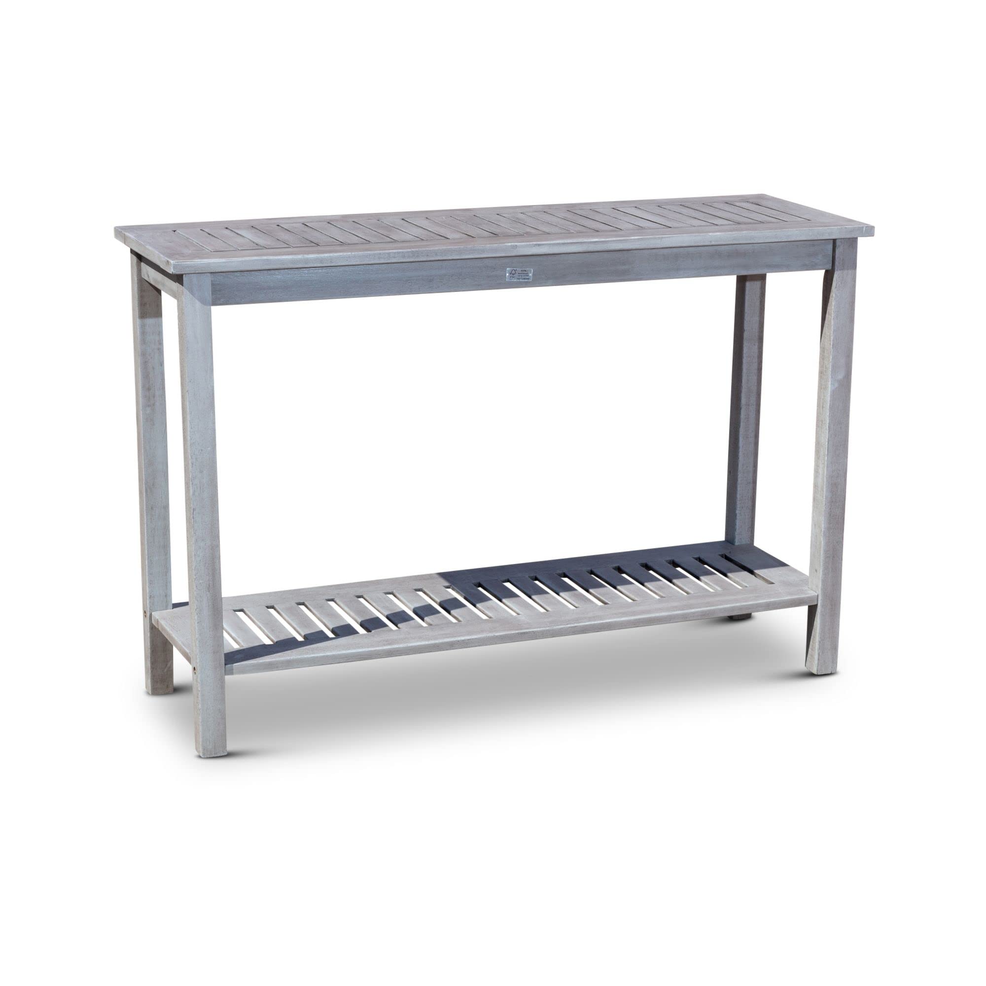 DTY Outdoor Living Eucalyptus Wood Console Table, Two-Shelf Outdoor Buffet, Silver Gray Weather-Resistant Finish