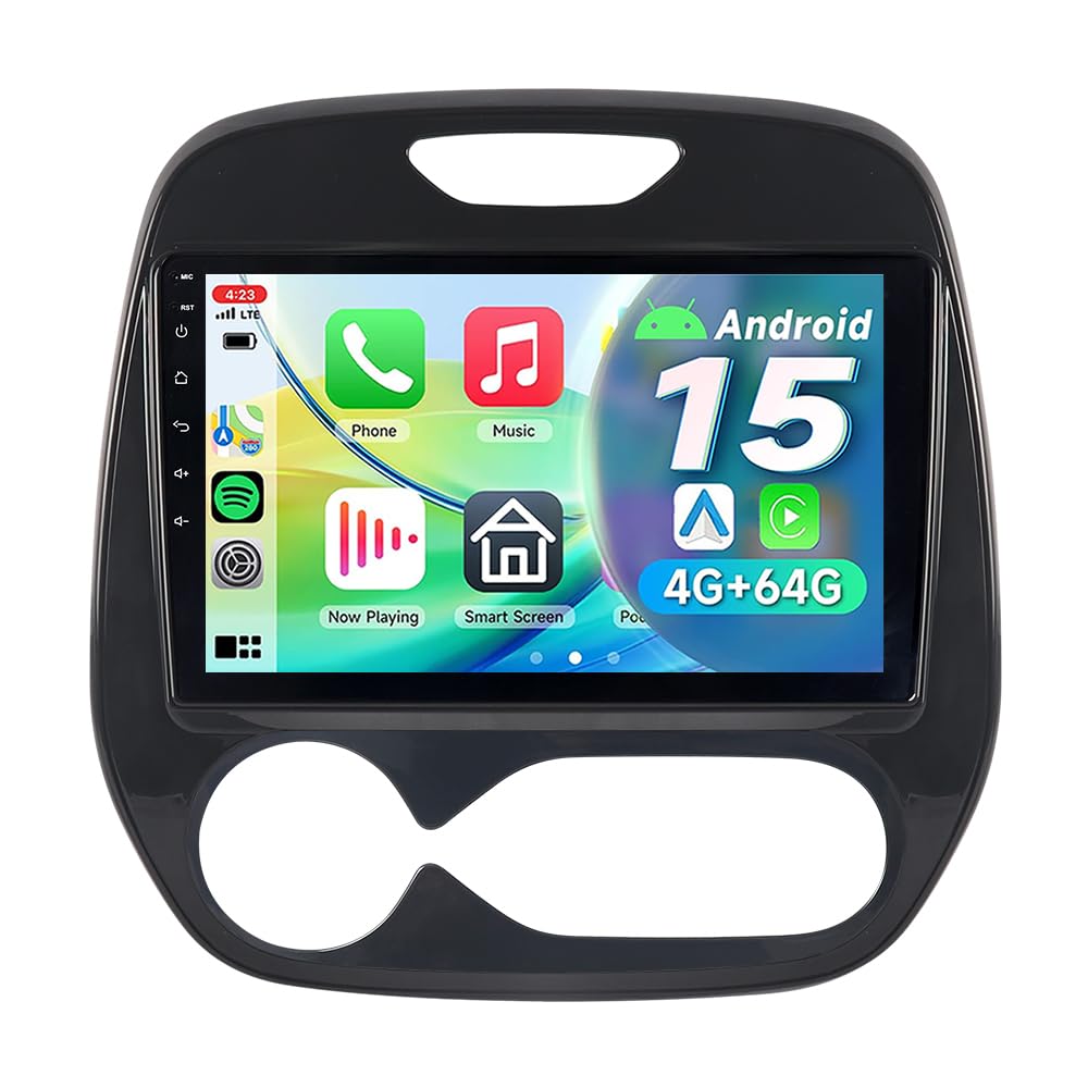 8 cœurs Autoradio pour Renault Captur MK1 2013-2019 4+64GB | écran Tactile 9 Pouces, Android 15, stéréo, CarPlay, Android Auto, Navigation, Bluetooth 5.4, Wi-FI, DSP, GPS