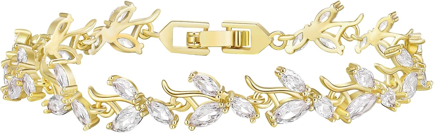 EVER FAITH Wedding Gorgeous Cubic Zirconia Tennis Bracelet for Bride Bridesmaid, Elegant Marquise CZ Leaf Bridal Lightweight Prom Bracelets for Women