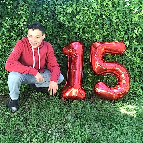 Image of Red Number Balloons, 40 Inch 0-9 Set Number Balloons for Women Men Birthday, Self Inflating Large Balloon with Foil for 4th Birthday Party Decorations Anniversary Party Decor Girls Boys Supplies